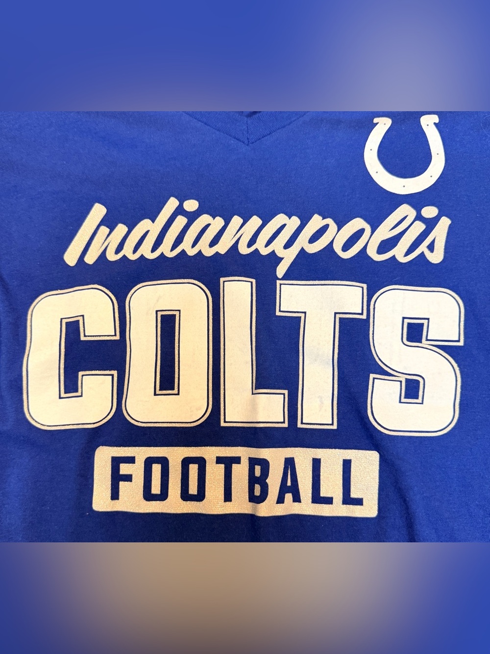 NFL Team Apparel Indianapolis Colts V Neck Blue White T Shirt Womens Size Large